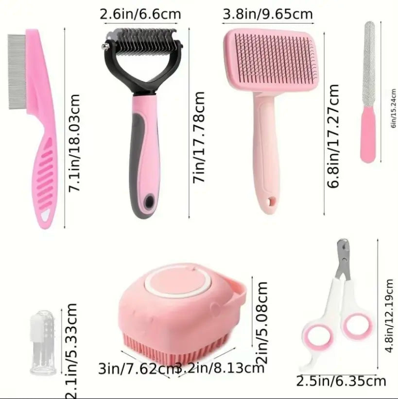 8-In-1 Professional Pet Grooming Kit for Dogs and Cats - Comprehensive Brush Set with Dematting Comb, Slicker Brush, and Nail Clipper for a Tangle-Free, Shiny Coat