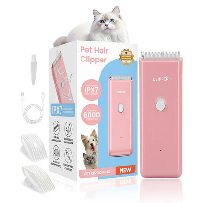 Professional Cordless Pet Clippers for Dog and Cat Grooming - Low Noise, Rechargeable, with Ceramic Blade for Matted and Long Hair