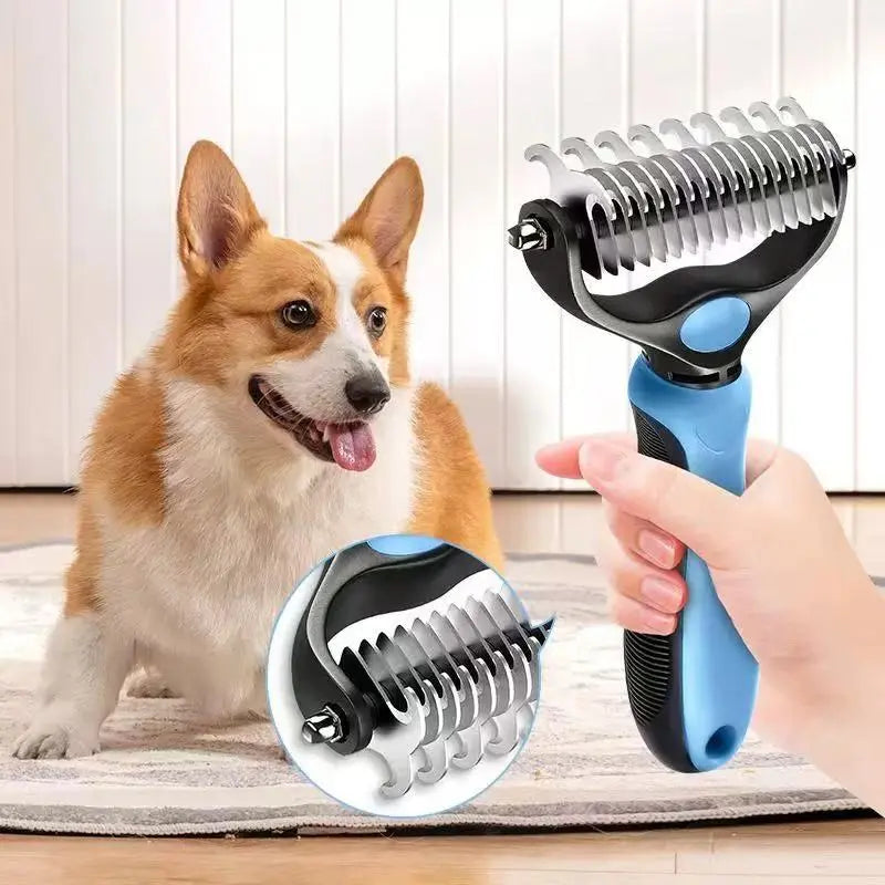 Pain-Free Dematting Undercoat Rake and Double-Sided Shedding Brush for Pets - Effective Tangle Removal Tool for Dogs and Cats, Reduces Loose Hair and Mats Effortlessly