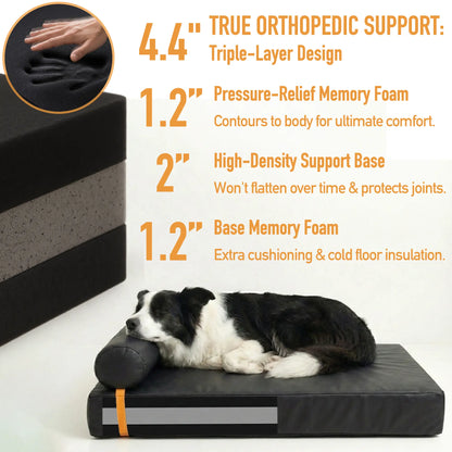 3-In-1 Orthopedic Dog Bed Bundle (3 Covers Included) | Waterproof Leather, Corduroy & Holiday Plaid | Thick Memory Foam Support (36"X24")
