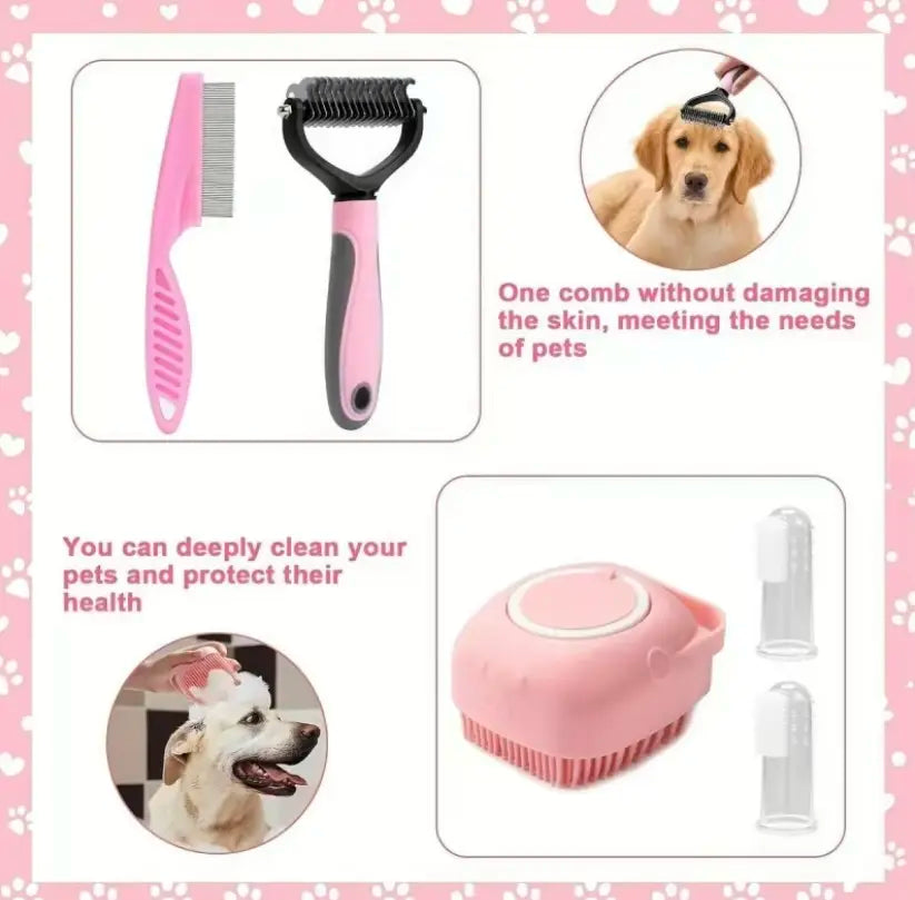 8-In-1 Professional Pet Grooming Kit for Dogs and Cats - Comprehensive Brush Set with Dematting Comb, Slicker Brush, and Nail Clipper for a Tangle-Free, Shiny Coat