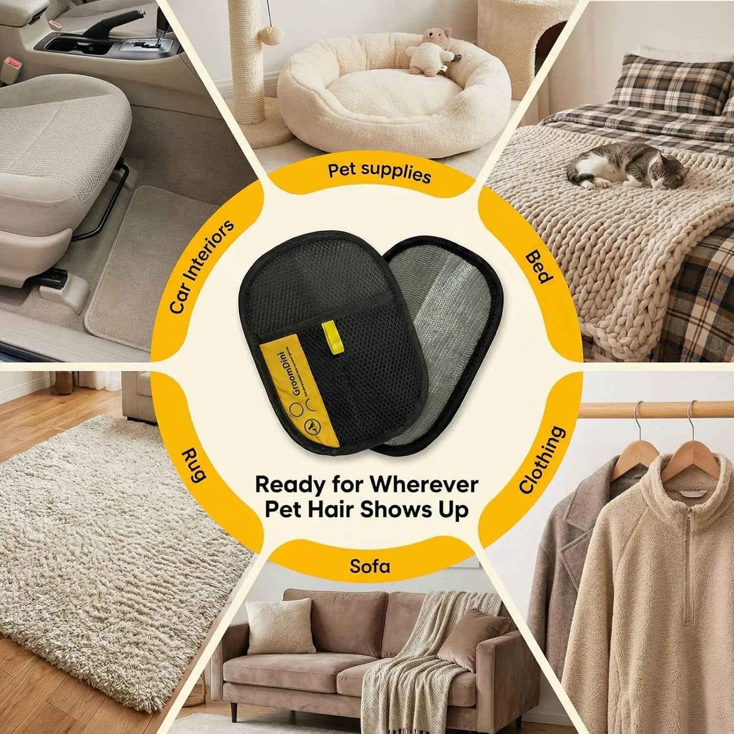 Pet Hair Remover Electrostatic Gloves - Two-Way Brush and Sticky Hair Removal Tool for Couches, Carpets, and Car Seats - Portable Grooming Solution for Home Cleaning (2 Pack)