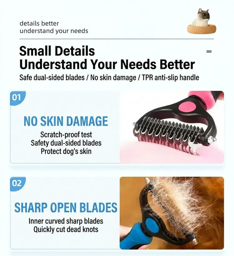 Pain-Free Dematting Undercoat Rake and Double-Sided Shedding Brush for Pets - Effective Tangle Removal Tool for Dogs and Cats, Reduces Loose Hair and Mats Effortlessly