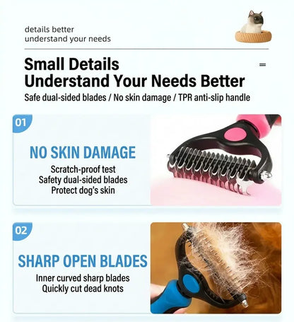 Pain-Free Dematting Undercoat Rake and Double-Sided Shedding Brush for Pets - Effective Tangle Removal Tool for Dogs and Cats, Reduces Loose Hair and Mats Effortlessly