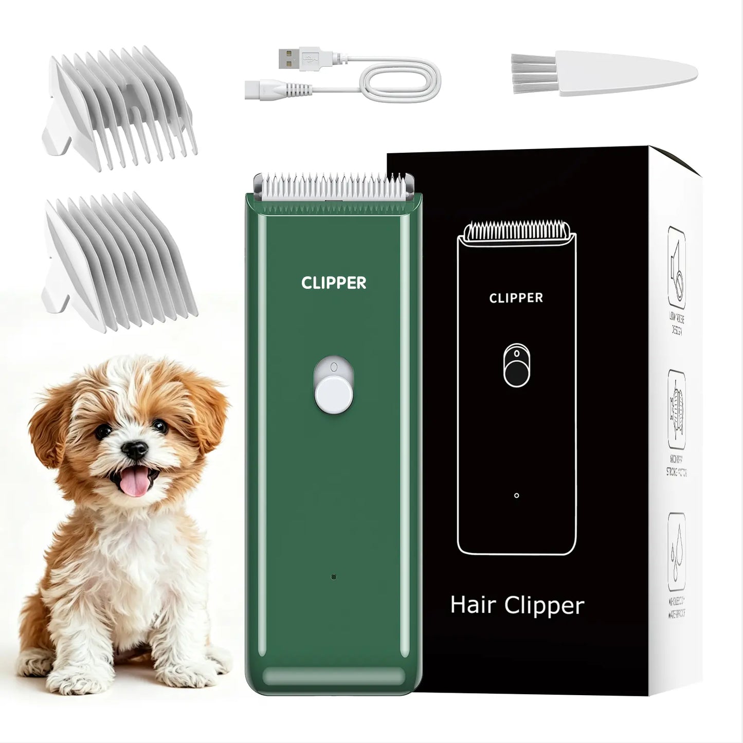 Professional Cordless Pet Clippers for Dog and Cat Grooming - Low Noise, Rechargeable, with Ceramic Blade for Matted and Long Hair
