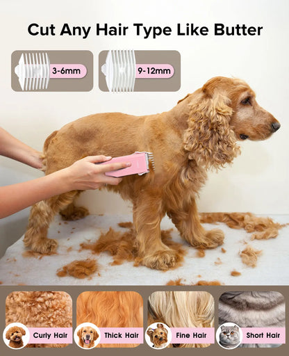 Professional Cordless Pet Clippers for Dog and Cat Grooming - Low Noise, Rechargeable, with Ceramic Blade for Matted and Long Hair