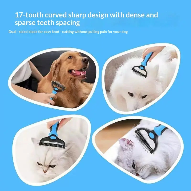 Pain-Free Dematting Undercoat Rake and Double-Sided Shedding Brush for Pets - Effective Tangle Removal Tool for Dogs and Cats, Reduces Loose Hair and Mats Effortlessly