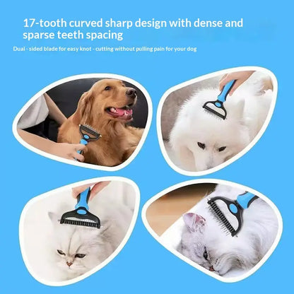 Pain-Free Dematting Undercoat Rake and Double-Sided Shedding Brush for Pets - Effective Tangle Removal Tool for Dogs and Cats, Reduces Loose Hair and Mats Effortlessly
