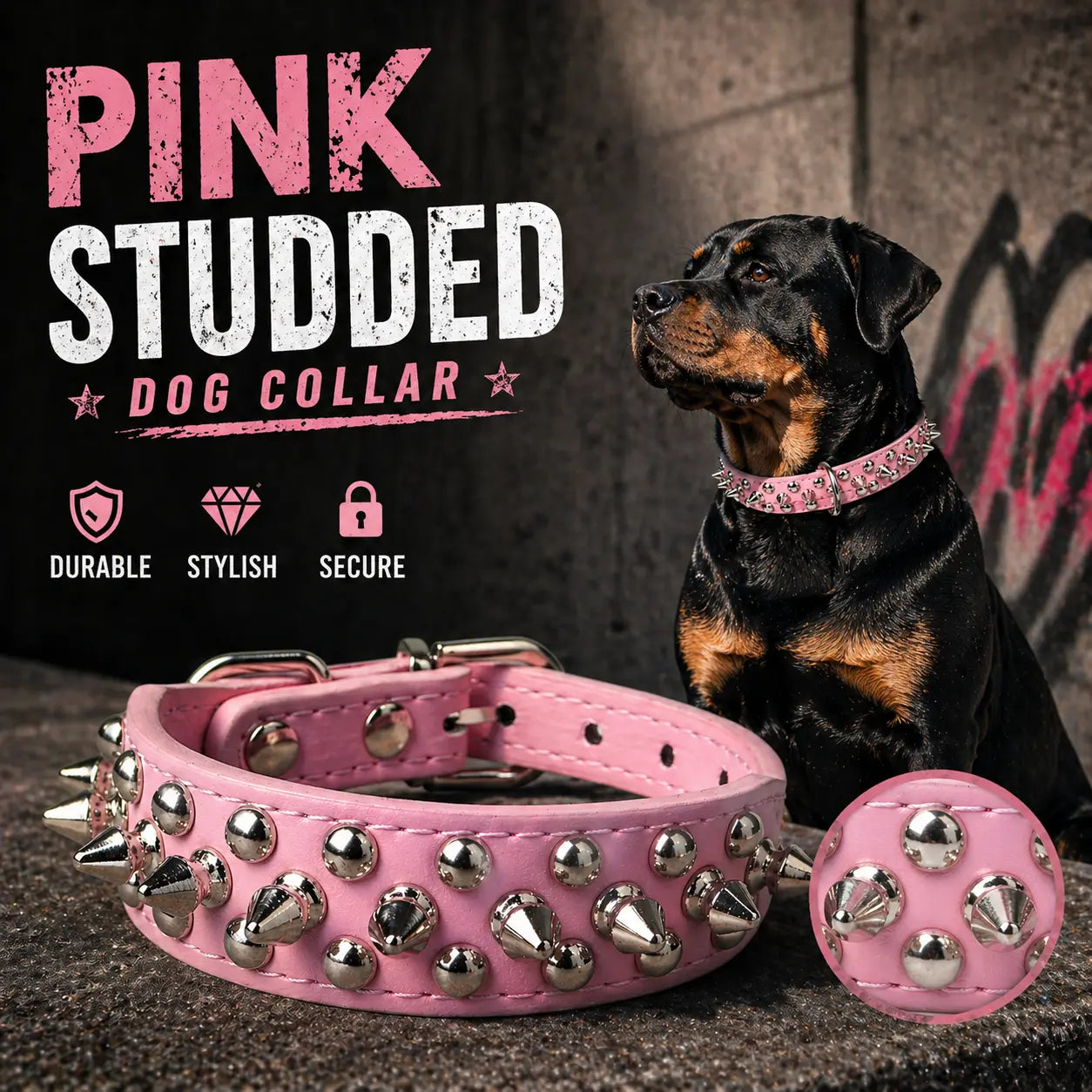 Dog Collar | Spiked Anti-Bite Punk Collar for Medium & Large Dogs | Heavy-Duty & Durable Pet Neck Ring | Cool Design for Doberman, Pitbull, German Shepherd | Fashion Statement for Dogs & Cats