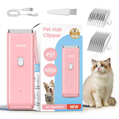 Professional Cordless Pet Clippers for Dog and Cat Grooming - Low Noise, Rechargeable, with Ceramic Blade for Matted and Long Hair