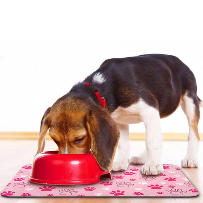 Quick-Drying Absorbent Pet Feeding Mat with Paw Design for Dogs and Cats, Non-Slip Rubber Base, Dark Polyester Surface for Indoor Use