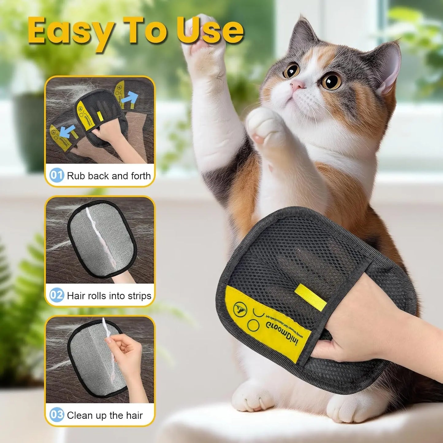 Pet Hair Remover Electrostatic Gloves - Two-Way Brush and Sticky Hair Removal Tool for Couches, Carpets, and Car Seats - Portable Grooming Solution for Home Cleaning (2 Pack)