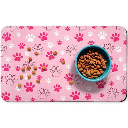 Quick-Drying Absorbent Pet Feeding Mat with Paw Design for Dogs and Cats, Non-Slip Rubber Base, Dark Polyester Surface for Indoor Use