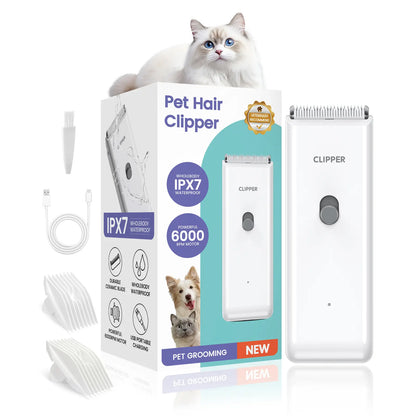Professional Cordless Pet Clippers for Dog and Cat Grooming - Low Noise, Rechargeable, with Ceramic Blade for Matted and Long Hair