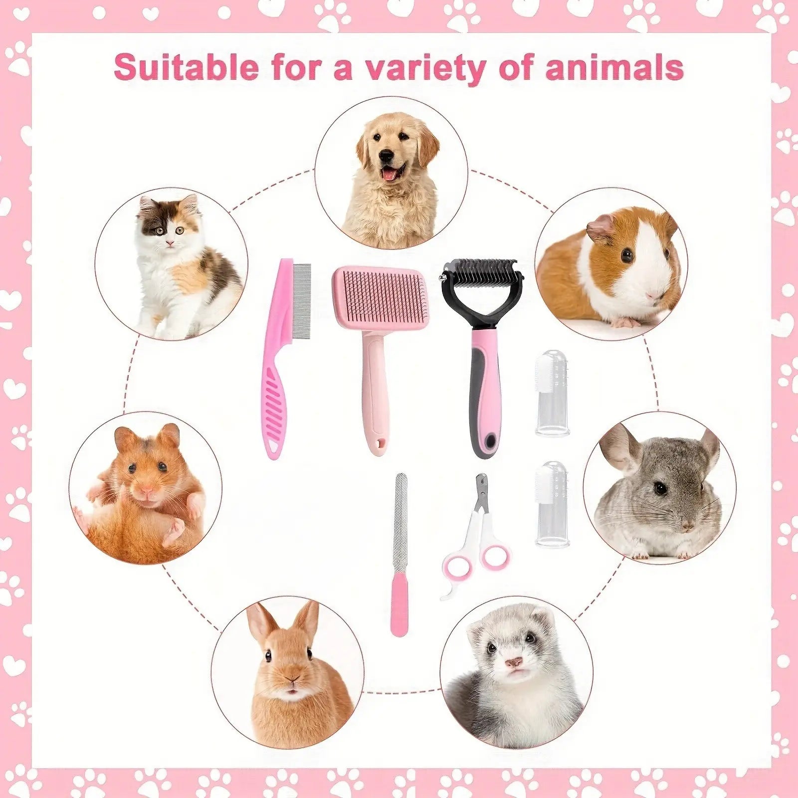 8-In-1 Professional Pet Grooming Kit for Dogs and Cats - Comprehensive Brush Set with Dematting Comb, Slicker Brush, and Nail Clipper for a Tangle-Free, Shiny Coat