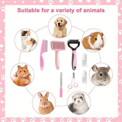 8-In-1 Professional Pet Grooming Kit for Dogs and Cats - Comprehensive Brush Set with Dematting Comb, Slicker Brush, and Nail Clipper for a Tangle-Free, Shiny Coat