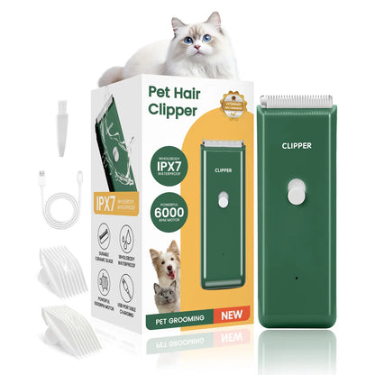 Professional Cordless Pet Clippers for Dog and Cat Grooming - Low Noise, Rechargeable, with Ceramic Blade for Matted and Long Hair