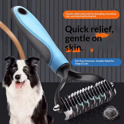 Pain-Free Dematting Undercoat Rake and Double-Sided Shedding Brush for Pets - Effective Tangle Removal Tool for Dogs and Cats, Reduces Loose Hair and Mats Effortlessly