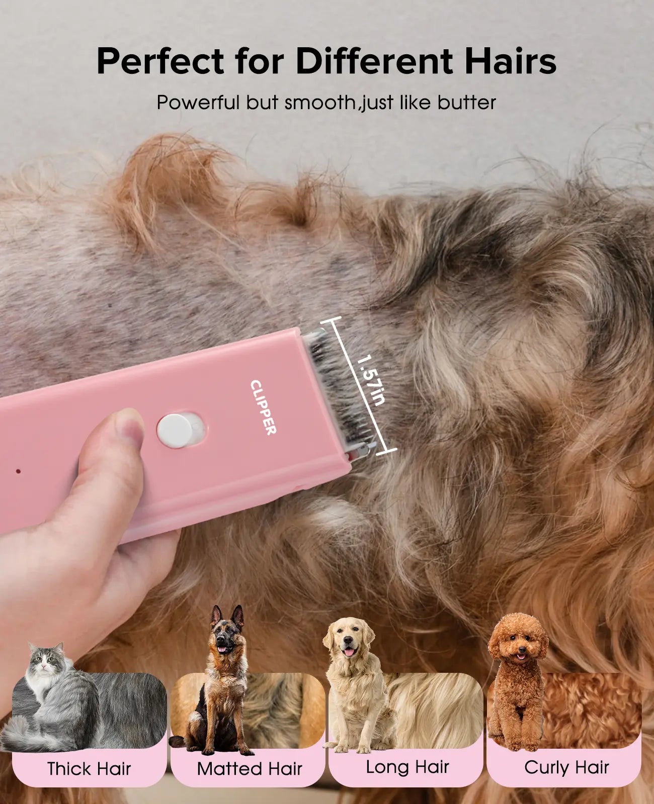 Professional Cordless Pet Clippers for Dog and Cat Grooming - Low Noise, Rechargeable, with Ceramic Blade for Matted and Long Hair
