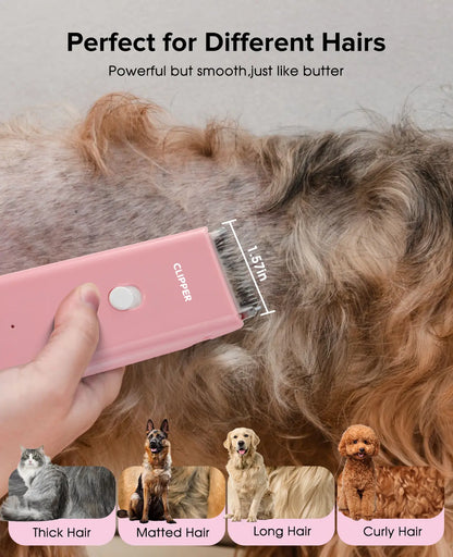 Professional Cordless Pet Clippers for Dog and Cat Grooming - Low Noise, Rechargeable, with Ceramic Blade for Matted and Long Hair
