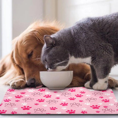 Quick-Drying Absorbent Pet Feeding Mat with Paw Design for Dogs and Cats, Non-Slip Rubber Base, Dark Polyester Surface for Indoor Use