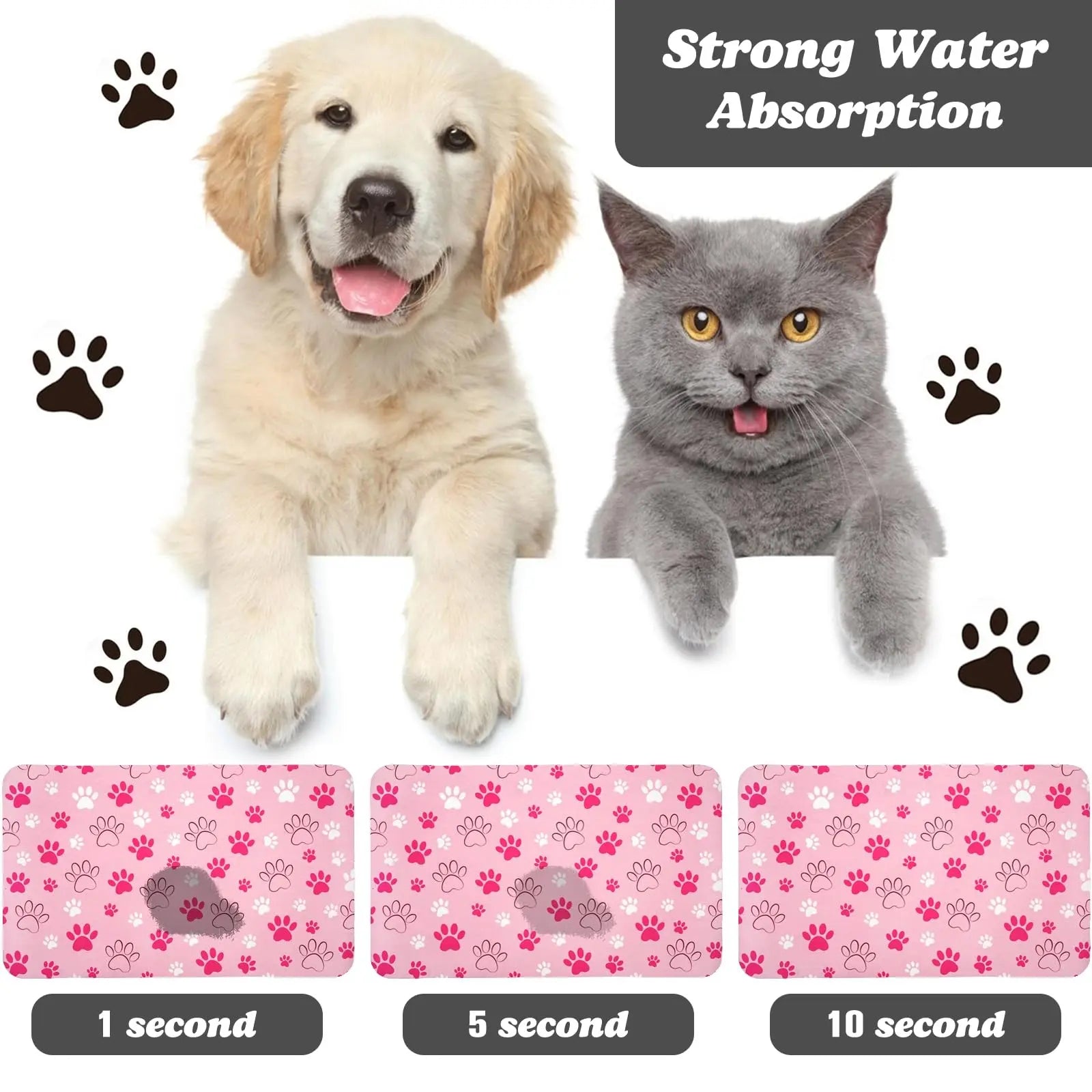 Quick-Drying Absorbent Pet Feeding Mat with Paw Design for Dogs and Cats, Non-Slip Rubber Base, Dark Polyester Surface for Indoor Use