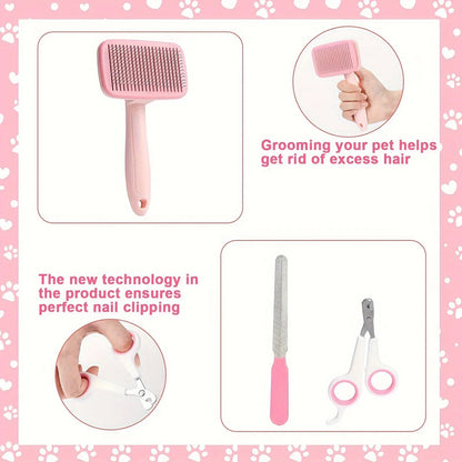 8-In-1 Professional Pet Grooming Kit for Dogs and Cats - Comprehensive Brush Set with Dematting Comb, Slicker Brush, and Nail Clipper for a Tangle-Free, Shiny Coat